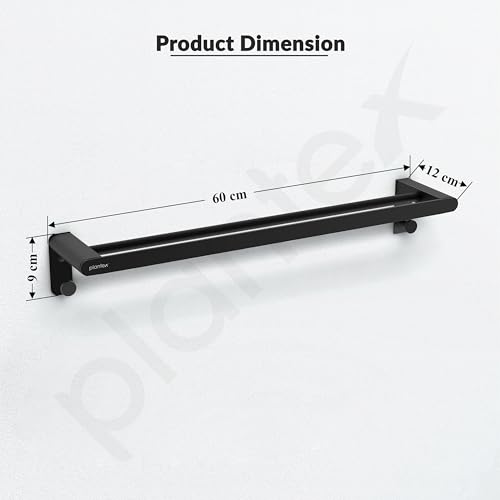 Image of Plantex Space Aluminium Dual Towel Rod for Bathroom /Towel Holder with Hooks /Bathroom Towel Holder /Towel Stand /Bathroom Accessories (Black) Pack of 1