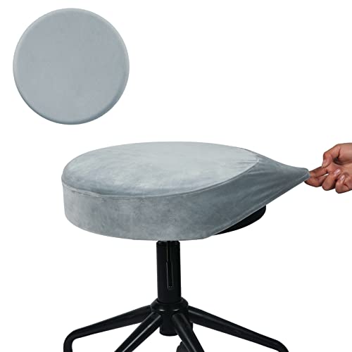 SINOSSO Bar Stool Cover, Super Soft Velvet Dia.13-15.5" Round Stretchy Washable Dustproof Slipcover for Upholstered Furniture (M, Dark Grey,1 Count)