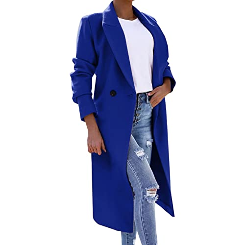 Abrigo de mujer largo y elegante cuello de solapa de manga larga Chaquetas de color sólido suelto cárdigan otoño invierno a prueba de viento cálido abrigo de oficina chaqueta con botones mujeres