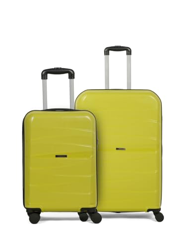 Image of Teakwood Small-Medium Size 8 Wheels Trolley Bag, Hard Cabin with Zipper Closure, Adjustable Push Button & TSA Lock System 360 Degree (Set of 2, Lime Green)