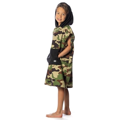 Image of Flow Changing Poncho for Kids - Microfiber Hooded Swim Towel Poncho for Boys & Girls, Perfect for Beach, Pool, or Swim - Quick Dry, Absorbent, Light Weight, and Easy to Pack (Camo, Small)