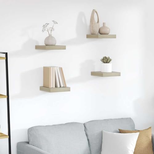 Foknhdi Set of 4 Floating Wall Shelves Brown Honeycomb MDF