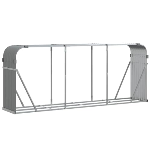 ACAGALA Soporte para leña de chimenea de metal, 234 x 45 x 100 cm, estantería para leña exterior, almacenamiento de leña, acero galvanizado, gris claro
