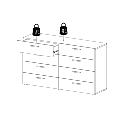 Tvilum Austin 8 Drawer Double Dresser, Oak Structure/White High Gloss #TOP3