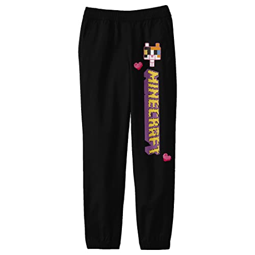 Minecraft Block Kitten with Stylized Logo Youth Black Graphic Sweatpants