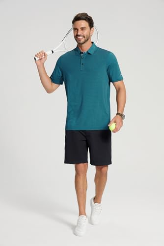 Image of Golf Shirts for Men - Dry Fit Moisture Wicking Short Sleeve Performance Sport Casual Striped Collared Mens Polo Shirt