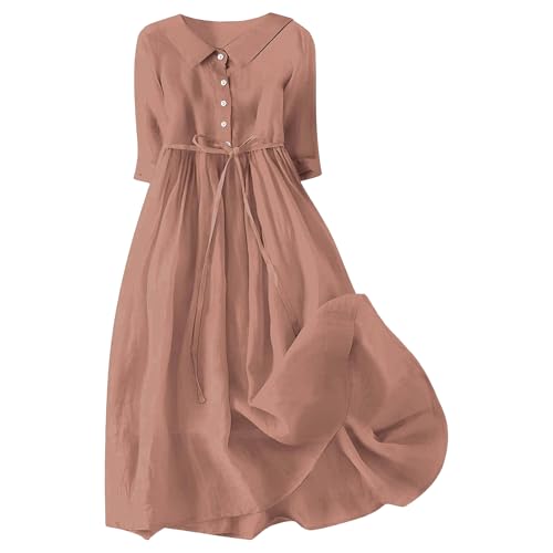 Vestidos de Lino y algodón para Mujer, Modernos y fluidos, Estilo Babydoll, de Verano, con Mangas 3/4, Tallas Grandes, Corte A, ma