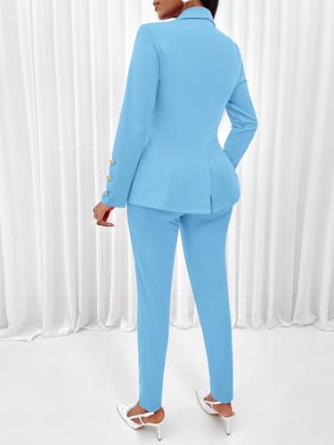 Women's 2-Piece Suit Double Breasted Slim Fit Business Office Work Tuxedos Jacket Pants Set2
