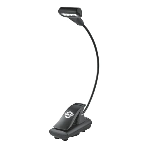 K&M Konig & Meyer Music Stand with 4 LED T-Model FlexLight - Black Piano Light Features Adjustable Gooseneck -and Clip On Magnet Attachment - 0.06kg