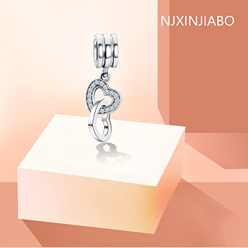 Image of Jewelry Charm Interlocking Hearts Dangle Charm Beads fit Bracelets Necklace,925 Sterling Silver Pendant Beads,Christmas Halloween Birthday Valentine's Day Gifts for Women Wife