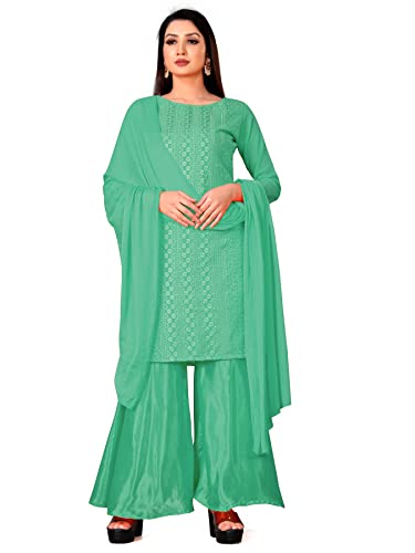 Image of Women Georgette Unstitched Salwar Suit Dress Material, Lucknow Chikankari Work