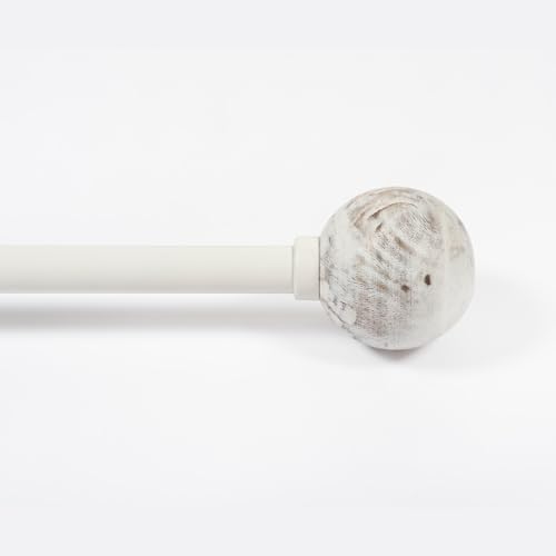 Image of Deco Window 18 inch-44 inch Adjustable Rustproof Curtain Rod for Doors & Windows with Brackets, Extendable Iron Metal Pipe Holder with Wood Ball Finials (Ivory,19MM Diameter)