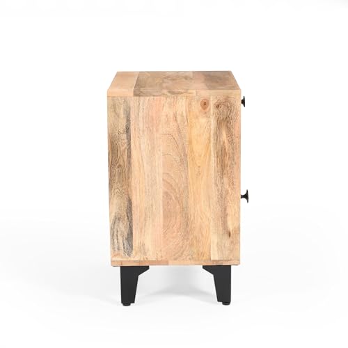 Christopher Knight Home Shinon Mango Wood Nightstand with 1 Drawer, End Table/Sofa/Bed Side Table/Storage Cabinet, Bedroom Decoration/Organizer, Storage Space with Carved Lines on Door, Natural Finish by Christopher Knight Home - Image 9