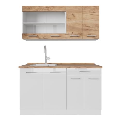 Vicco Cocina versátil R-Line, Oro Potencia Roble/Blanco, 140 cm Muebles Bicolor, ENC Roble