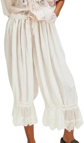 UAURORAO Women Lace Trim Long Bloomers Elastic Mid Rise Ruffle Pa...