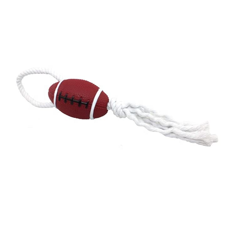 Natural Latex Squeaky Rope Rugby Ball Toy Chew Toy for Strong and Adult Dog (Pack of 1)