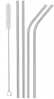 Metal Straw Stainless Steel Straws Drinking Reusable Straws 4 Set with 8.5" Ultra Long Stainless Steel Colour-Cleaning Brush (2 Straight|2 Bent|1 Brush)