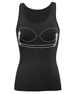 Tank Tops for Women with Built in Shelf Bra Casual Wide Strap Basic Camisole Sleeveless Layer Top for Winter (X-Large, Black)