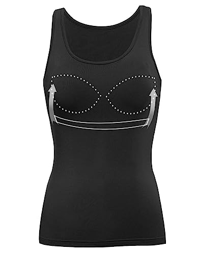 Tank Tops for Women with Built in Shelf Bra Casual Wide Strap Basic Camisole Sleeveless Top for Yoga Daily Wearing 3XL Black