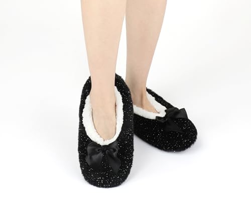 Image of DICUIRD Womens Cozy&Warm Soft Sole Slipper Socks with Grippers-Girls Teddy Fleece Indoor Slipper with Non-skid Bottoms