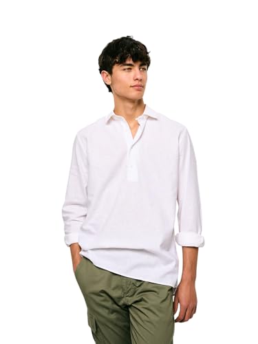 SILBON Camisa Polera Sport Lino Dye Blanco Manga Larga para Hombre Talla L