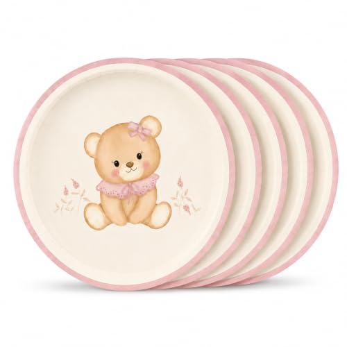 Platos de cartón, Platos Desechables cartón (6, Oso Rosa, 17 cm)