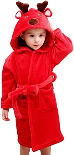 Kinder Bademantel Mädchen Herbst und Winter Pyjamas mit Kapuze Tasche Home Kleidung (Rot, L=135cm)