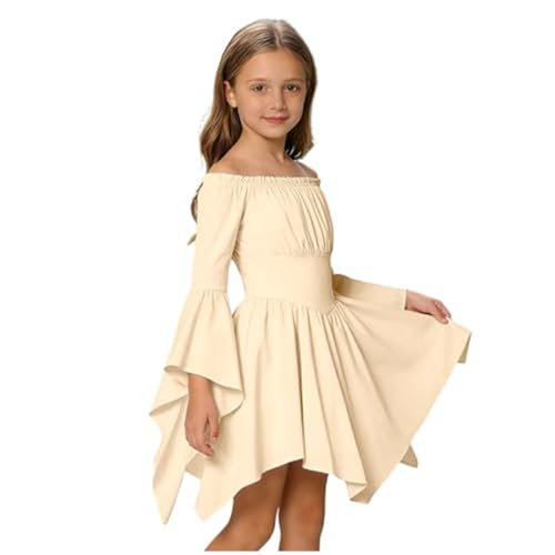 Performances Filles pour Robe Solid Colour Simple Filles Dresses Manches éVaséEs avec Volants Et éPaules DéNudéEs Haut Corset MéDiéVal Victorien Léger...