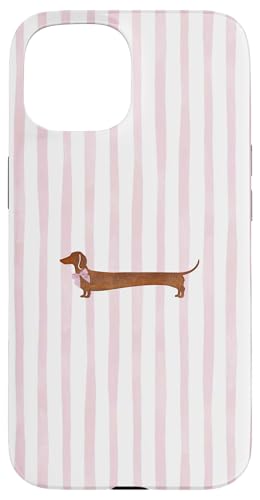 Dachshund Pink Stripe Minimal Cute Dog Lover Aesthetic Case for iPhone 15