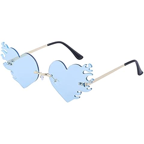 Melting Flame Heart Sunglasses For Women Men Novelty Rimless Heart On Fire Shaped Glasses Funny Rave Party Eyewear Cover