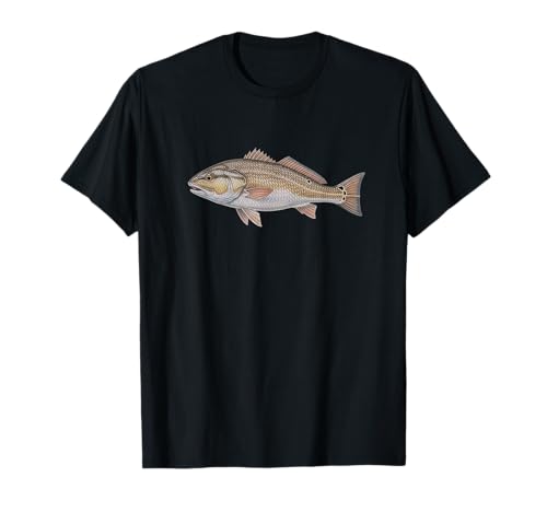 Red Drum Fish Drawing Art Design T-Shirt