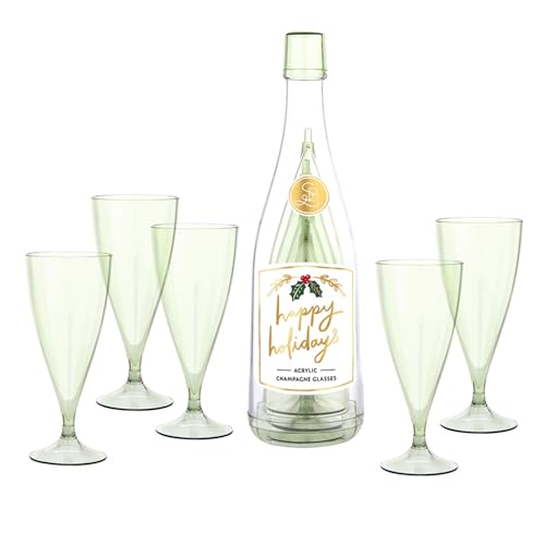 Santa Barbara Design Studio Holiday Acrylic Champagne Bottle with 5 Nesting Glasses, 11.25-Inches, Happy Holidays