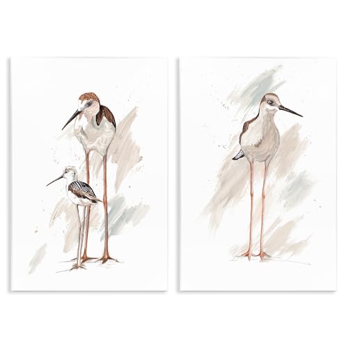 Image of Sandpiper Bird Family, 13 x 19 Inch Mounted Print on Wall Plaque Set