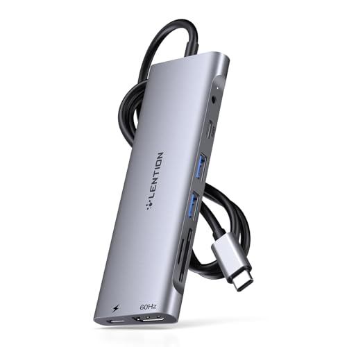 LENTION 3.3FT Long Cable USB C Hub 4K HDMI 100W PD A&C Card Reader Aux