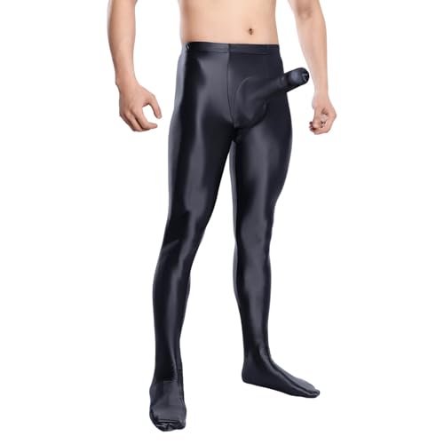 Collant Homme Brillant Uni en Nylon Stretch, Legging Homme Sport Bodybuilding Confort, Collants Taille Haute Sexy Moulante, sous Vetement Tenue Érotique Hot,...