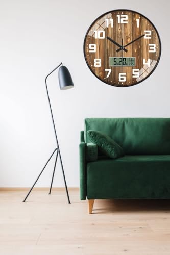 Image of Ash & Roh 12 Inch Silent Quatrz and Non-Ticking Wall Clock with Easy to Read Number and Analog Display Stylish & Decorative Design for Office, Living Room, Bedroom (Rosewood Digital)