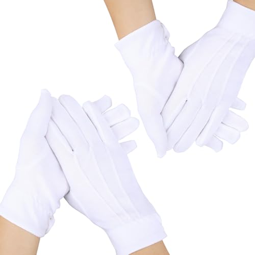 ODDerZZii 2 Paar Baumwollhandschuhe Weiß WeißE Handschuhe Handschuhe mit Schnappverschlus Formelle Smoking Kostüm Ehrengarde Inspektionshandschuhe für Schmuck für Frauen und Herren