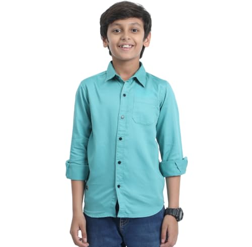 Image of Red Nine Rocket Science Boys' Solid Satin-Finish Poly Cotton Shirt | Single Pocket, Spread Collar, Long Sleeve, Casual