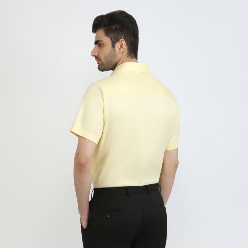 Image of Raymond Men Contemporary Fit Solid Pattern Pure Cotton Semi Cutaway Collar Half Sleeve Formal Shirt