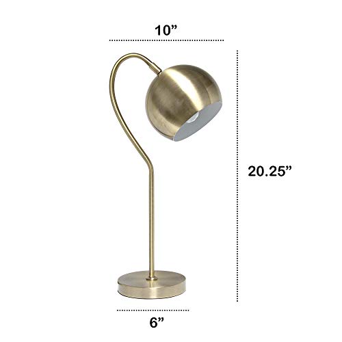Lalia Home Decorative Mid Century Curved Table Lamp With Dome Shade, Antique Brass #TOP7