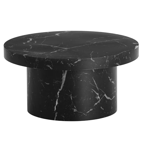 Wohnling Couchtisch 60x60x30 cm Schwarz Sofatisch in Marmor-Optik Modern, Design Wohnzimmertisch Rund, Loungetisch in Pilz-Form, Kaffeetisch Beistelltisch Klein