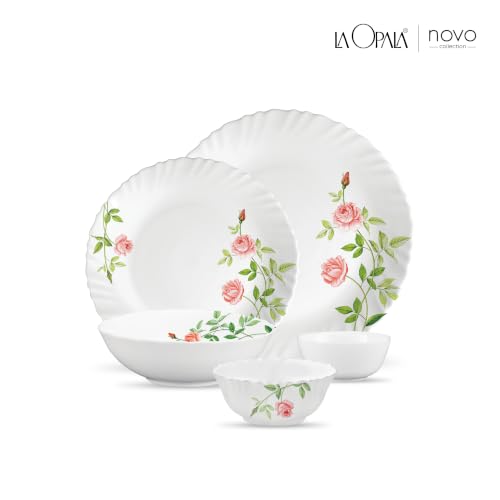 Image of La Opala Opal Glass Crockery | for Family of 4 | Dinner Set 18 pcs Rose Garden | Plates & Bowls for Dining | Microwave Safe | 100% Vegetarian | Extra Strong | Extra Light & White