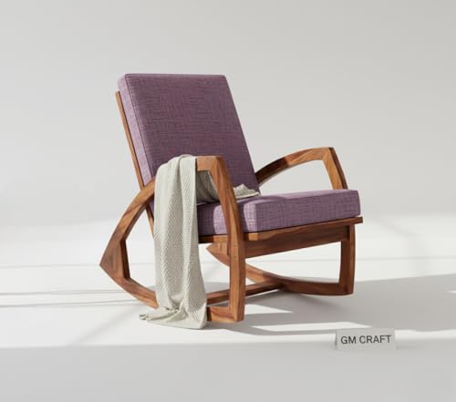 Image of Solid Sheesham Wood Rocking Chair for Living Room - Upholstered Relaxing Chair - Wooden Rocking Chair for Adults for Home Outdoor Indoor (Honey, Nash)