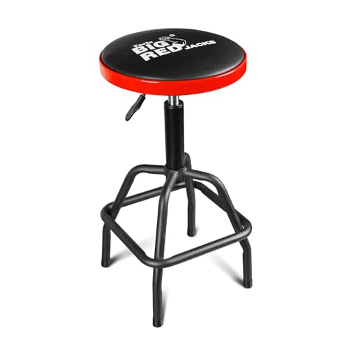 Image of Big RED Pneumatic Shop Stool, Adjustable Height Garage Bar Stool, 300-Pound Capacity Heavy Duty Steel Frame, Perfect for Home, Bar, Garage and Shop, Black&Red