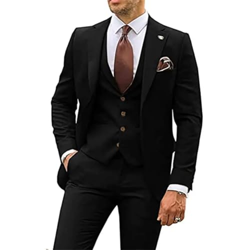 Men's Slim 3 Piece Tuxedo Suit Groom's Banquet Version Business Jacket Set(Blazer+Vest+Pants)3