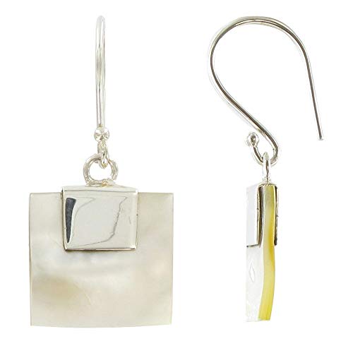Boucles d'oreilles Argent 925 nacre carrée, bijou femme intemporel et pendantes minimalistes