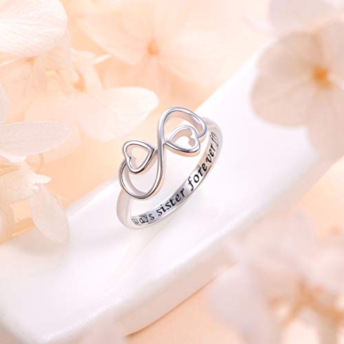 Sterling Silver Engraved Always Sister Forever Friend Heart Infinity Ring for Sister Gift Size 5-104