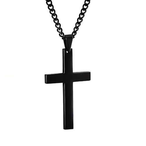 CarPlusStudio Cross Necklace for Men Women - Cross Pendant Chain 316L Stainless Steel Silver/Gold/Black Cross Chain Necklaces Gifts for Easter, Birthday, Christmas