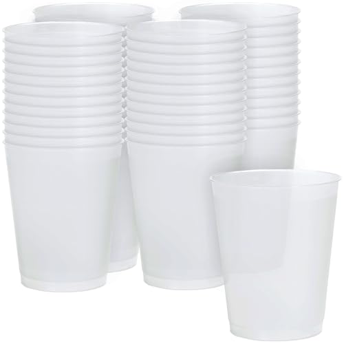 Fun Express 12 oz Frosted Plastic Cups 50 Pack - Heavy Duty Reusable Stadium Cups for Wedding Birthday Party | Clear Frost Flex Design |Shatterproof Cocktail Bar Drinkware Bulk Set