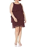 S.L. Fashions Women's Plus-Size Solid Multi-Tier Embellished Shoulder Dress, Fig, 24W